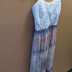 Maxi dress w/ high-low hemline, thin straps